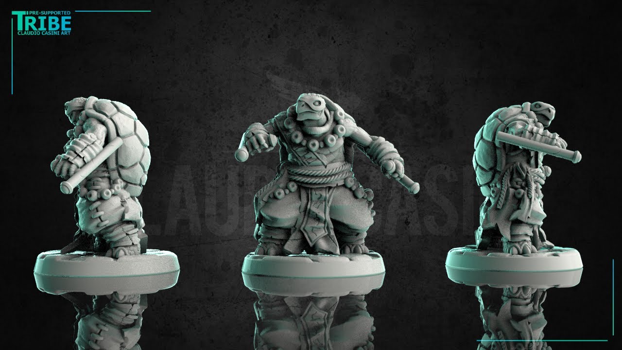 3D print miniatures, turtle monk character for dungeons and dragons
