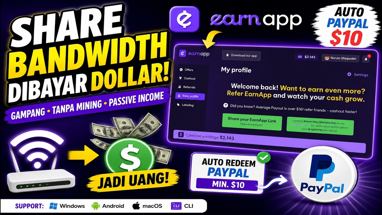 Cara Menghasilkan Uang dari WiFi Unlimited! EarnApp Auto Bayar PayPal $10 Tanpa Mining