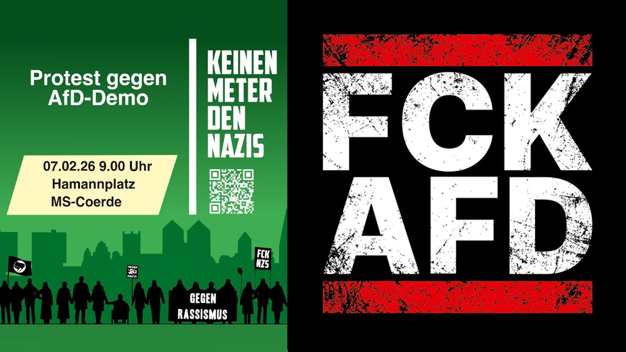 M&uuml;nster: Protest gegen Kundgebung der ultrarechten #noAfD in Coerde am 7. Februar ab 9 Uhr