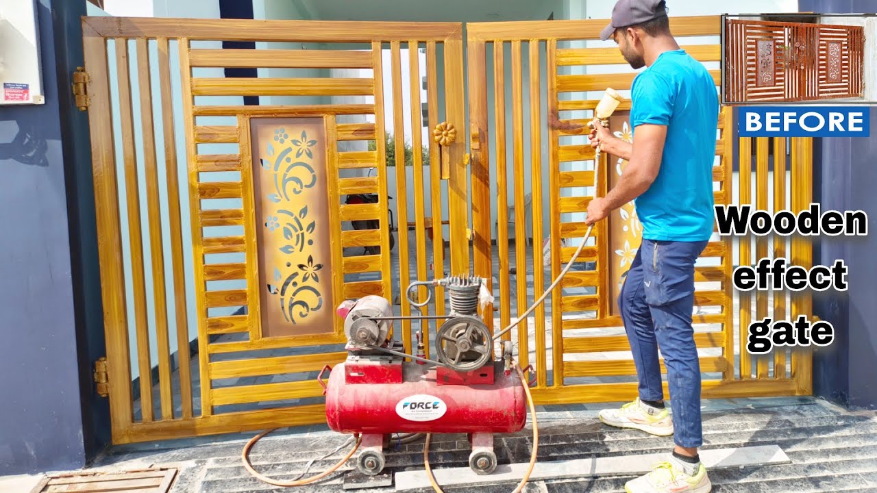 Main Gate Wood Grain painting | how to paint maint gate Enamel paint | Wooden effect in main gate