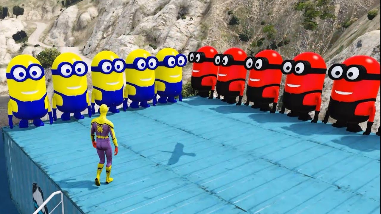 GTA 5 Epic Ragdolls RED SPIDERMAN VS RED MINION VS GREEN MINIONEuphoria Physics & Funny Fails