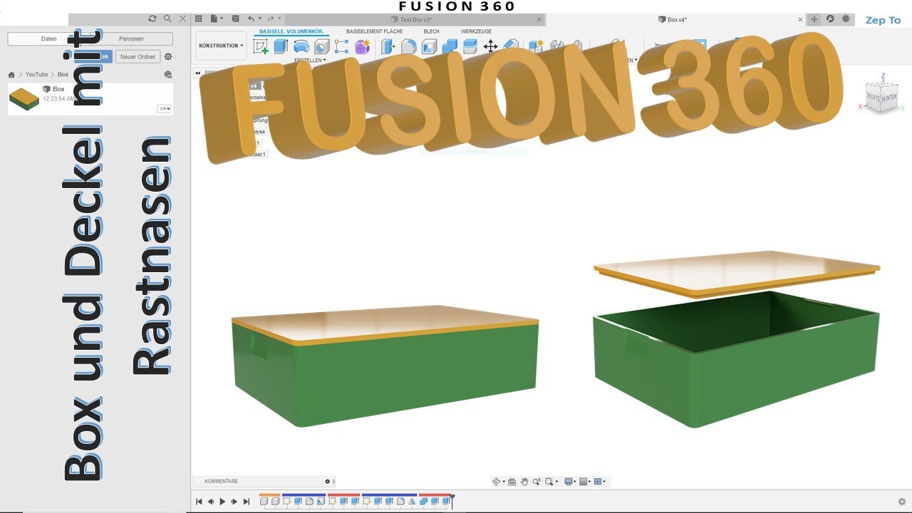 Fusion 360 TUTORIAL Deutsch - Box und Deckel mit Rastnasen - Versatz - Schale - Abrunden - Zep To