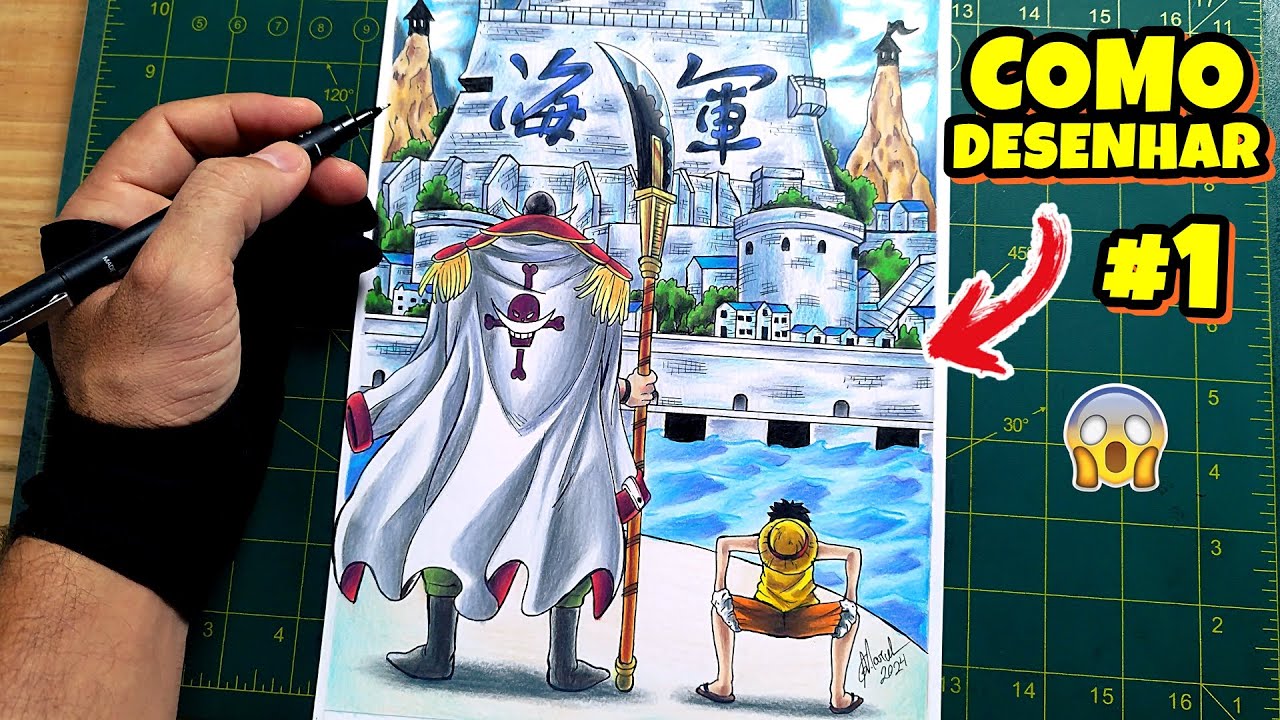 DESENHO ÉPICO! Como desenhar o Luffy e Barba Branca em cena marcando One Piece #1