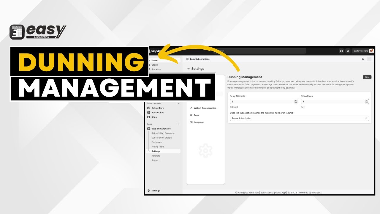 How to setup Dunning Management in Easy Subscriptions Shopify App | Dunning Management | Shopify
