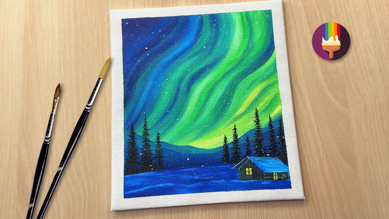Satisfying Northern Lights Acrylic Painting 🌌 Dreamy Aurora Borealis Tutorial