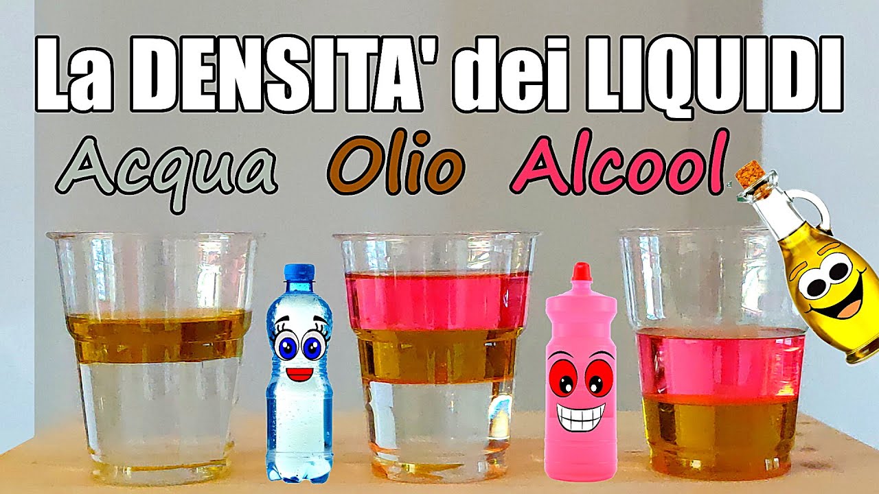 💧 ESPERIMENTO sulla Densità dei LIQUIDI Acqua Olio Alcool 🧪
