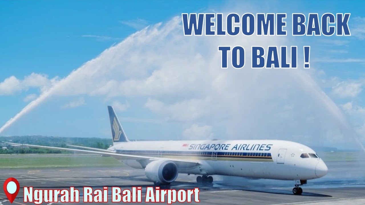 Water Cannon Salute Singapore Airlines SQ938 at Bali Airport