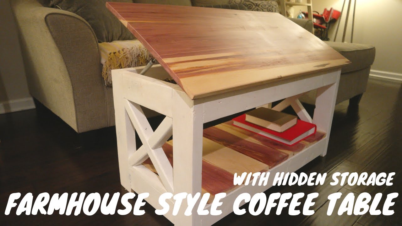 Farmhouse style coffee table with hidden storage DIY
