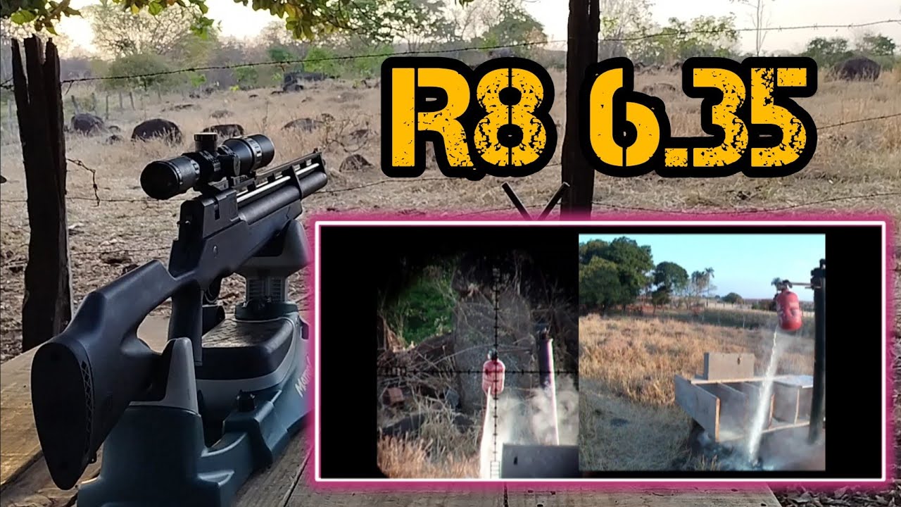 R8 6.35 vs Extintor e bloco de concreto a 40 metros