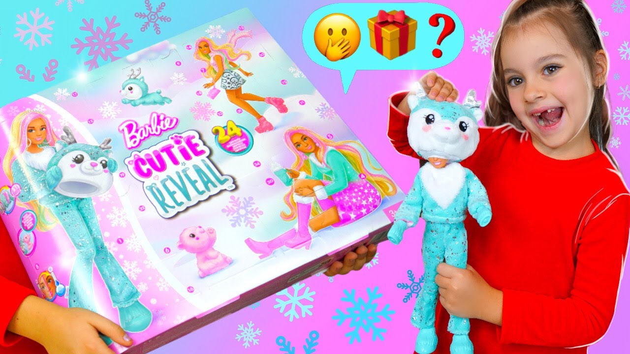 Історія для дітей як Арина відкриває Адвент календар Barbie Cutie Reveal до Різдва