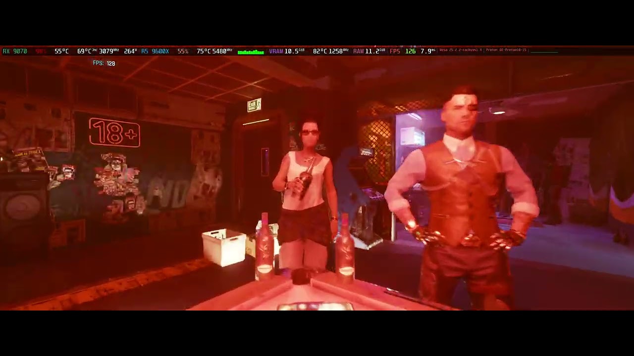 Cyberpunk Linux FSR4 test with Path Tracing on a 9070(nonXT)