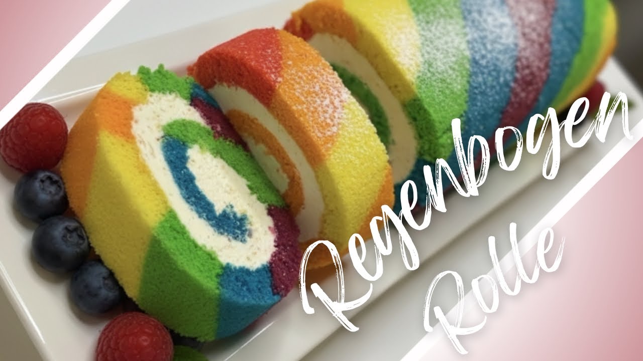 Regenbogen Rolle / Zitronenrolle / Kuchen für Kindergeburtstag / Bunte Rolle 