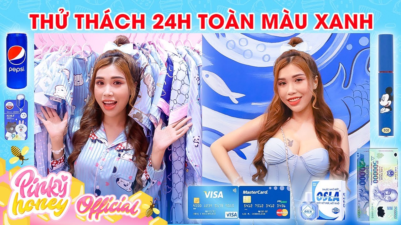 THỬ THÁCH 24H MÀU XANH | Đú Trend Tiktok | PINKY HONEY