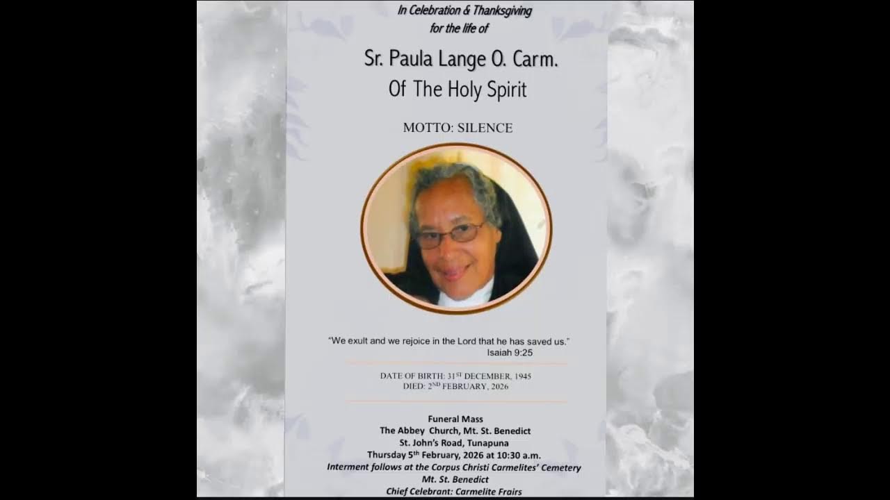 Funeral Service for Sister Paula Lange - 10.30am