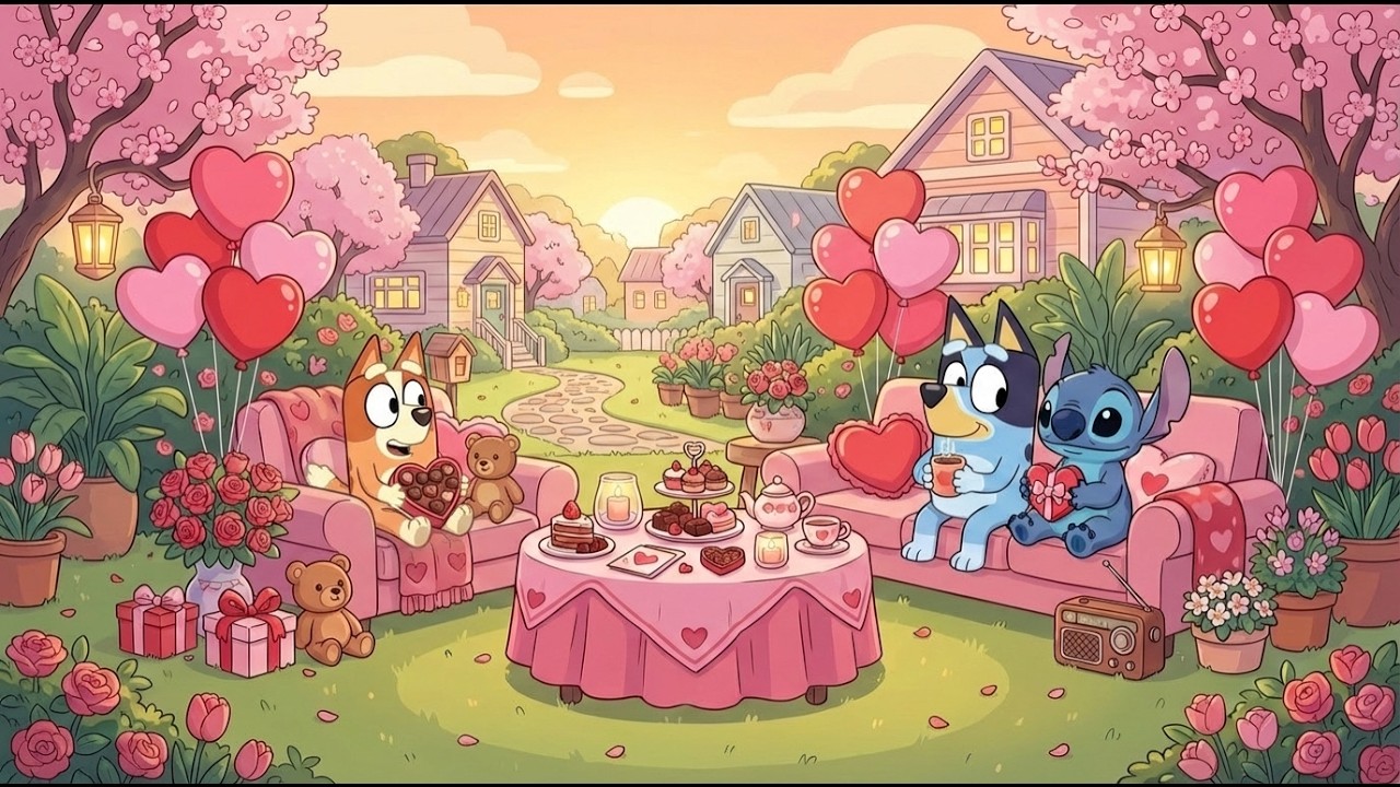 Stitch & Bluey Valentine Garden Sunset 💕 Cozy Lofi Beats for Study & Relax 🌸 Soft Romantic Vibes