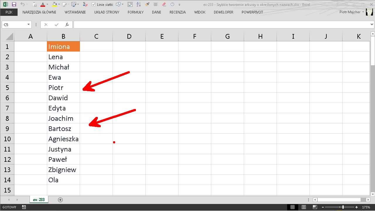 excel-233 - Szybkie tworzenie wielu arkuszy o określonych nazwach