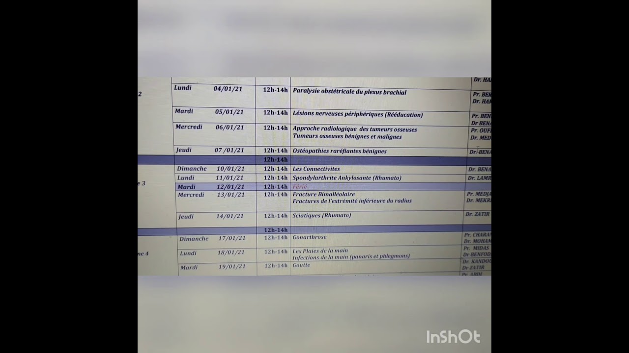 notions cours par cours du module d'OTR 5 éme année medecine ORAN