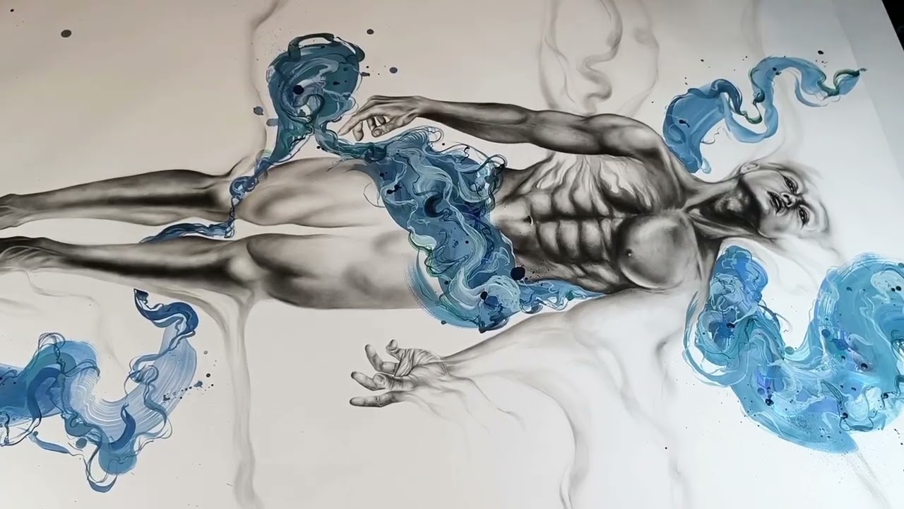 تولد دوباره - نقاشی عظیم ۱×۱.۵ متری با مداد، کنته، ذغال و اکریلیک - Behind the Art