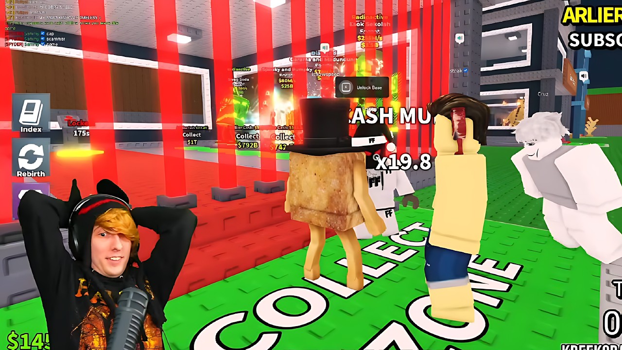 KreekCraft играет в Roblox. Укради Brainrot с помощью IShowSpeed.