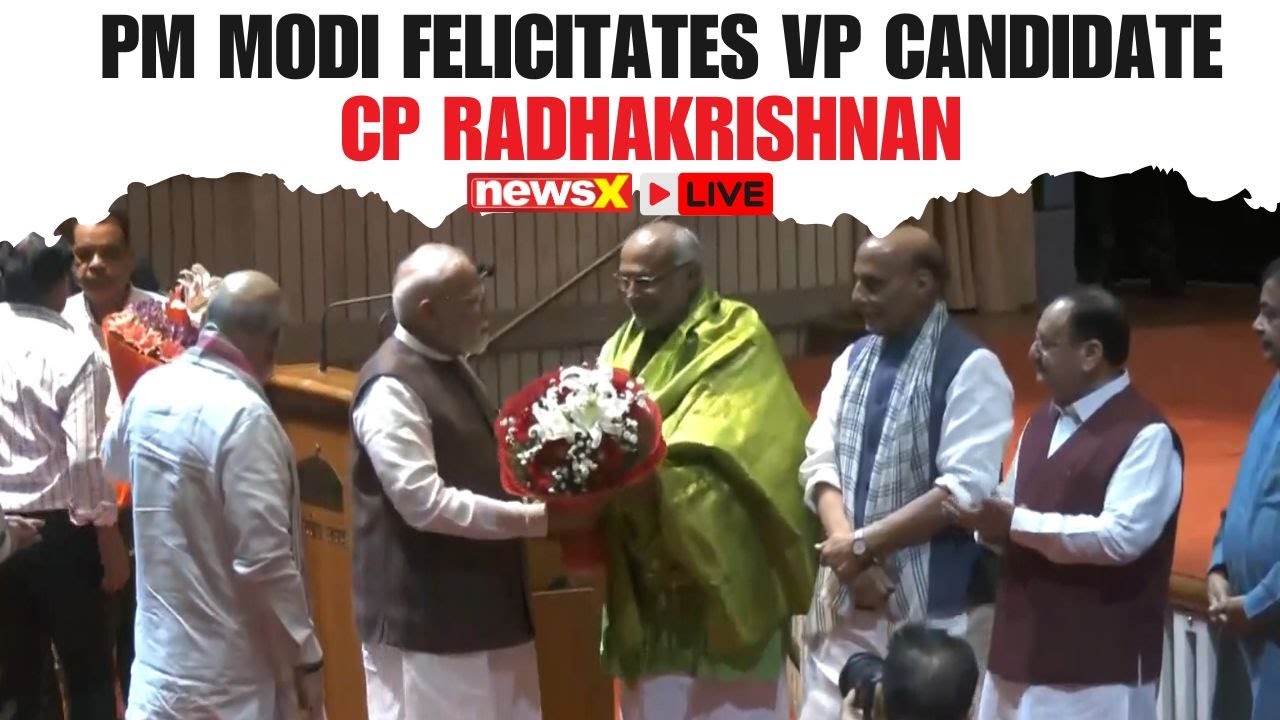 LIVE: PM Modi felicitates VP candidate CP Radhakrishnan at NDA party meeting Delhi