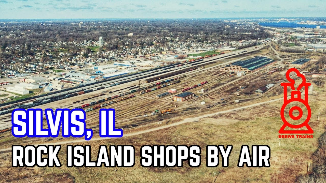 Silvis Illinois Rock Island shops drone view - April 2022 - Drews Trains Drone Railfan