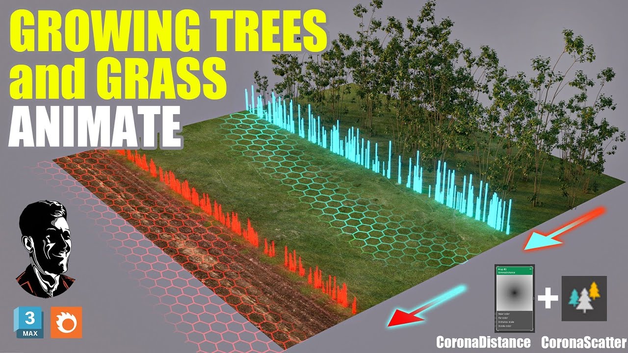 Growing trees and grass with Corona Distance and Corona Scatter CGI Animation Corona Render 3ds max