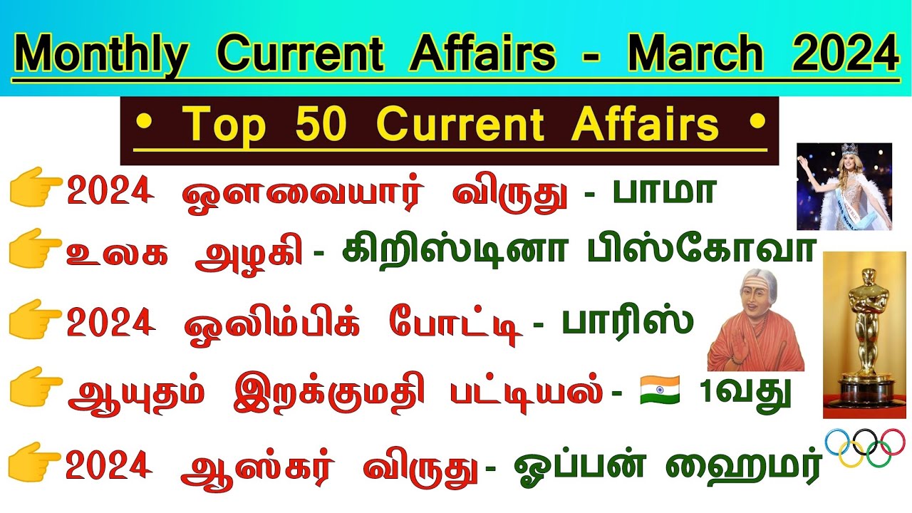 🛑 மார்ச் 2024 Current Affairs இதை மட்டும் பாருங்க போதும் | Top 50 Current Affairs | Tnpsc Champ