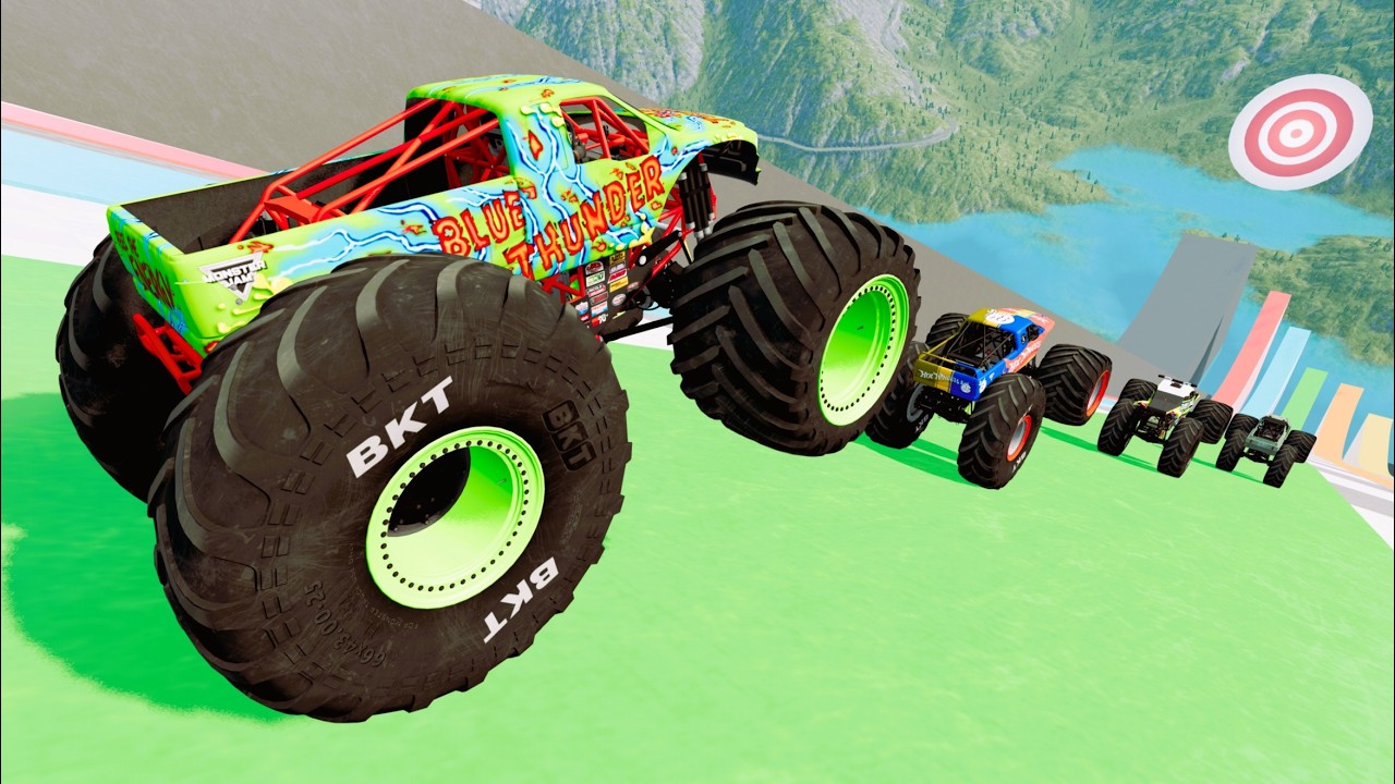 Epic High Speed Monster trucks jumps stunts & RMD random car #09 | BEAMNG Drive