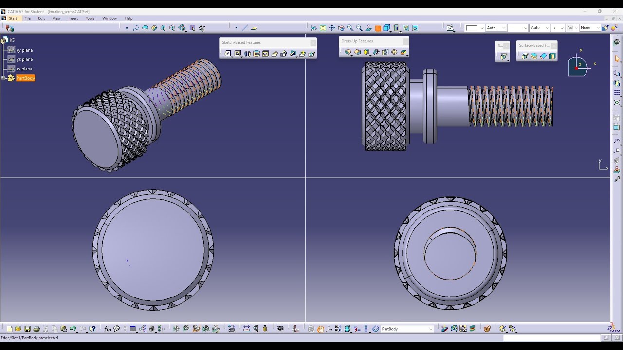 CATIA V5 - Knurling Screw