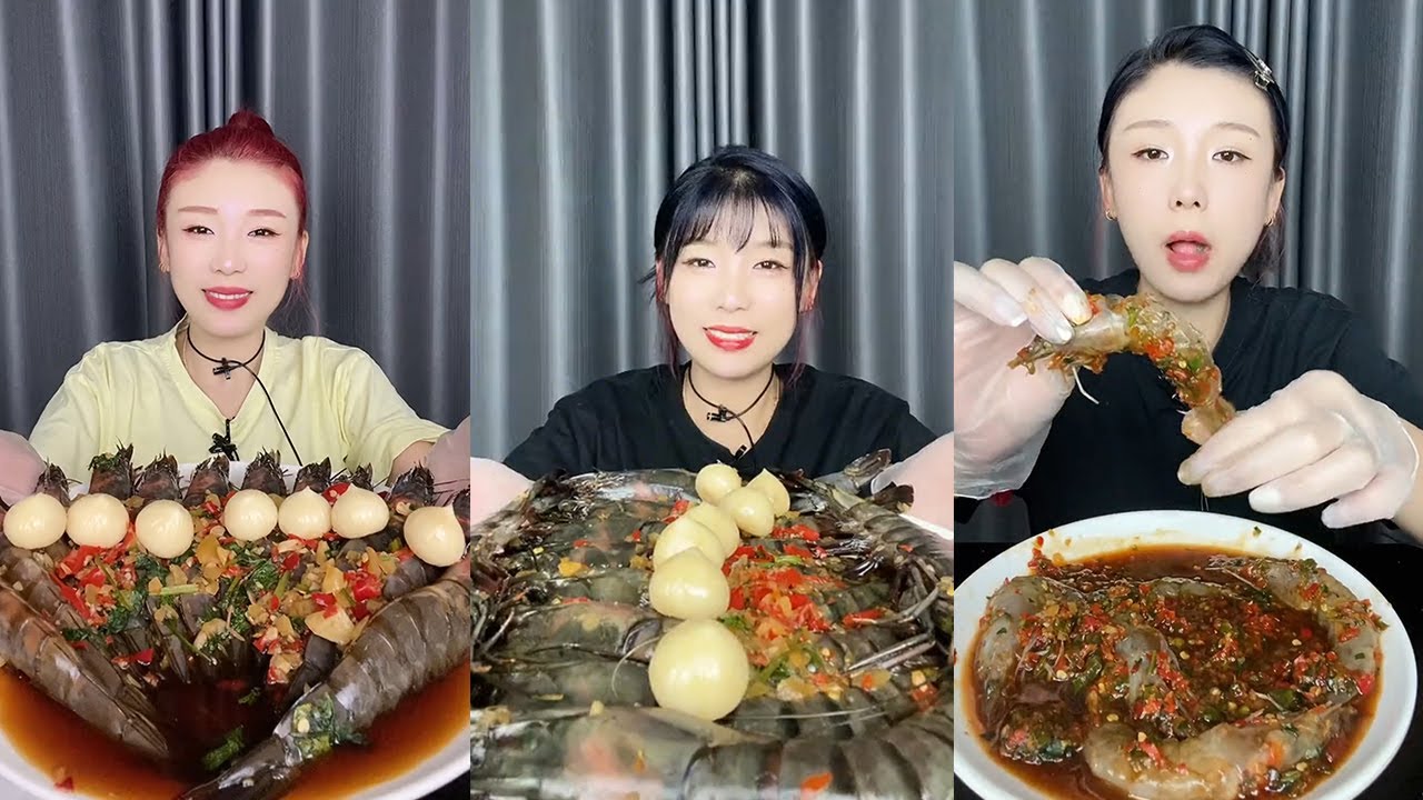 【Mukbang】Thai shrimp + black tiger shrimp + double pepper shrimp🦐🌶🧄🍋#Seafood#asmr#yummy