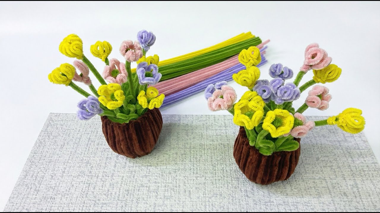 Şönil Telden Mini Saksı Çiçek Yapımı 🌸 | Kolay ve Sevimli DIY Ev Dekoru