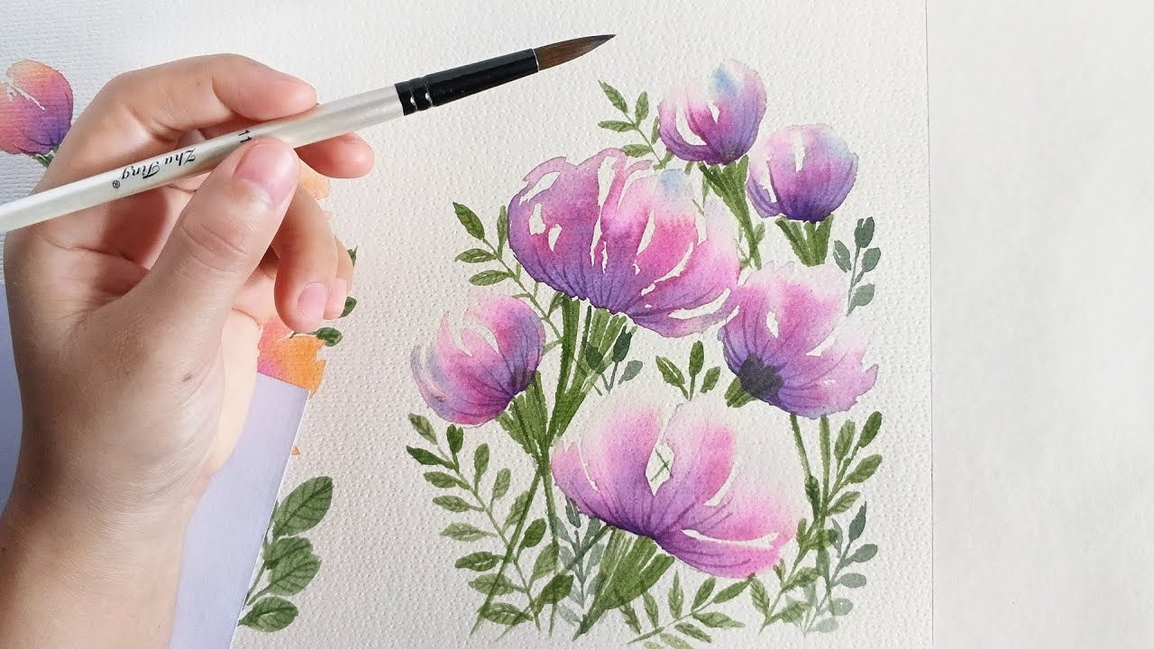 Loose Purple touch of Blue Flowers with Watercolor | Flower Watercolor Painting 🎨🌸