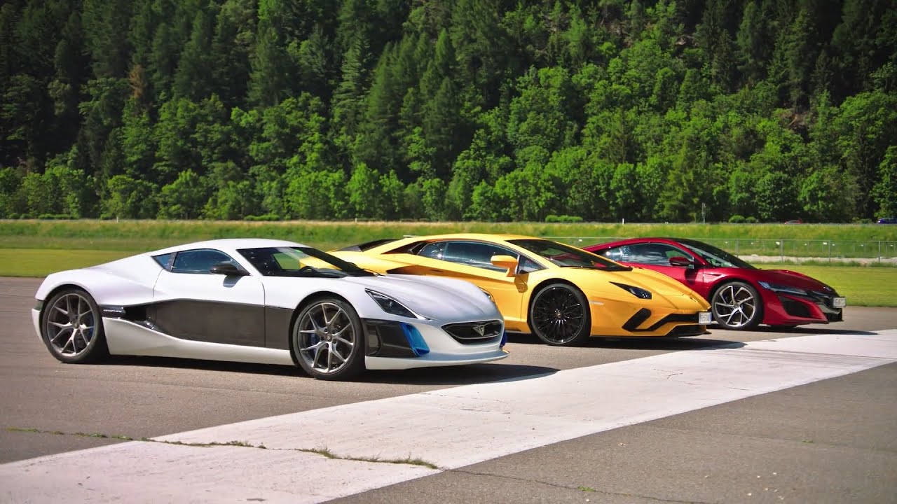 Grand Tour DragRace:Lamborghini Aventador S vs Rimac Concept One vs Honda NSX