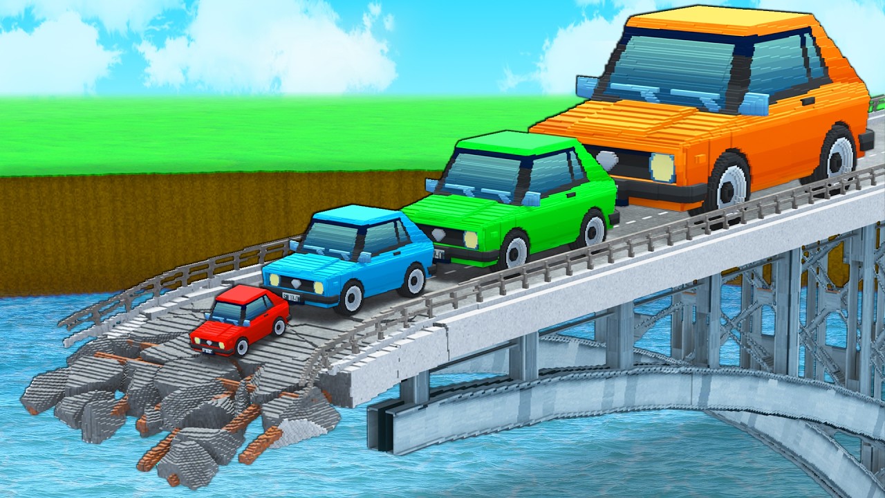 Big & Small Cars vs Broken Bridge in Teardown