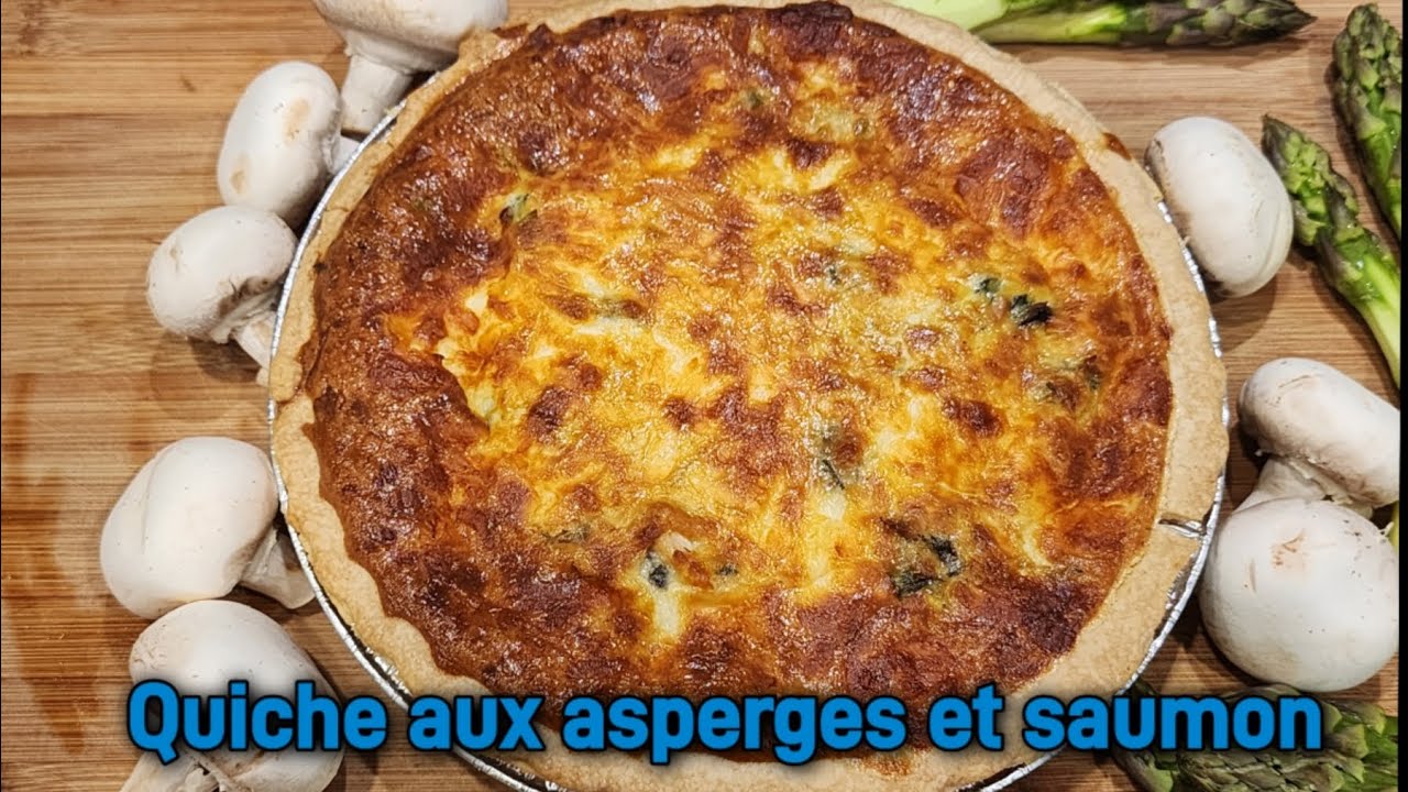 Quiche aux asperges, champignons et saumon