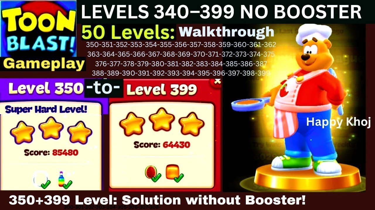 Toon Blast Levels 350-400 👉50 Levels Walkthrough 👍 NO BOOSTER F2P ⚔️ STUCK Solution Gameplay 