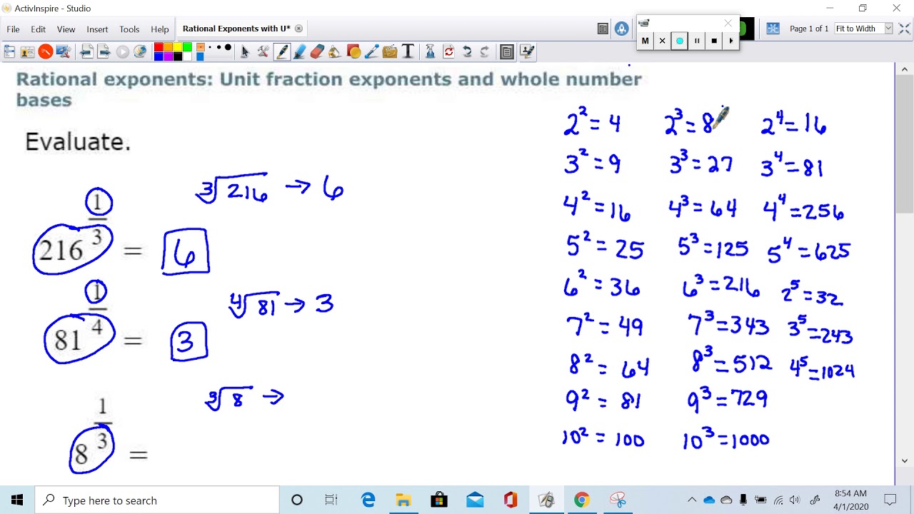 Rational Exponents with Unit Fraction Exponents and Whole Number Bases