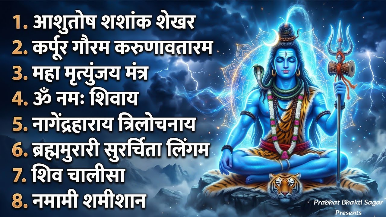 सोमवार भक्ति भजन - आशुतोष शशाँक शेखर, कर्पूर गौरम करुणावतारं, ॐ नमः शिवाय,  शिव अमृतवाणी व शिव आरती