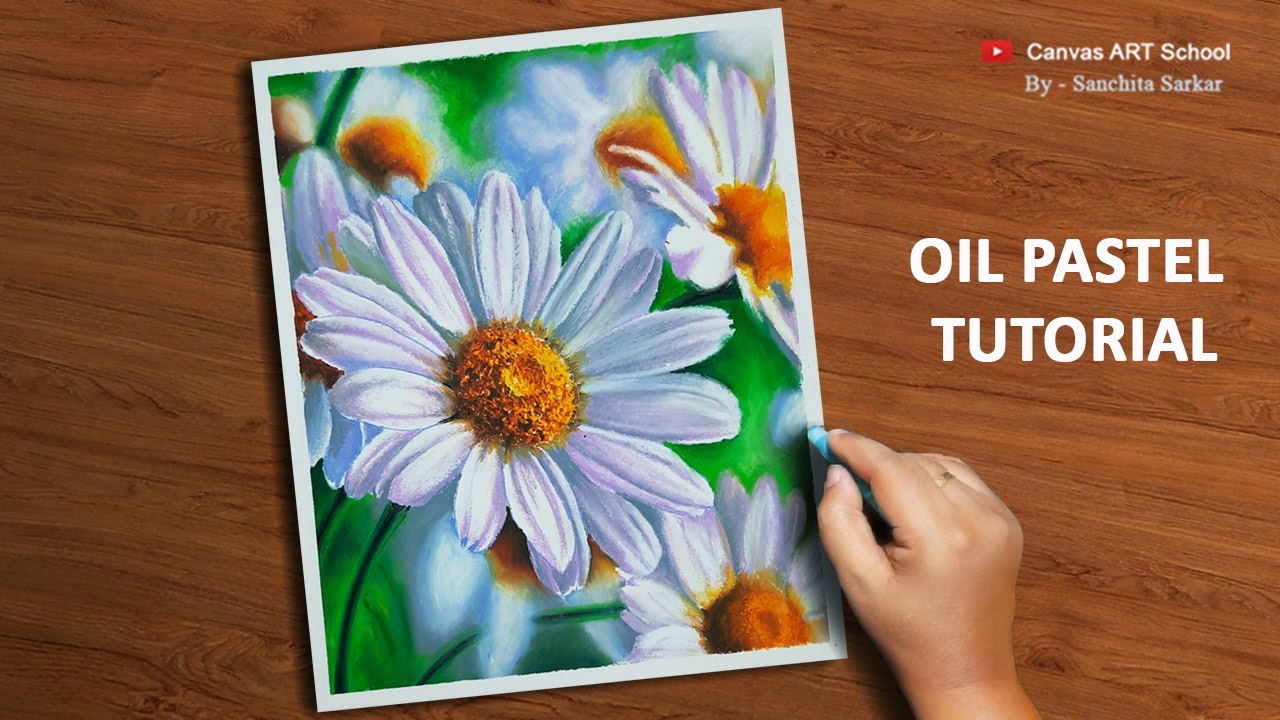 How to draw Daisy flowers 🌼 White Daisy Flower drawing with oil pastel | Canvas Art