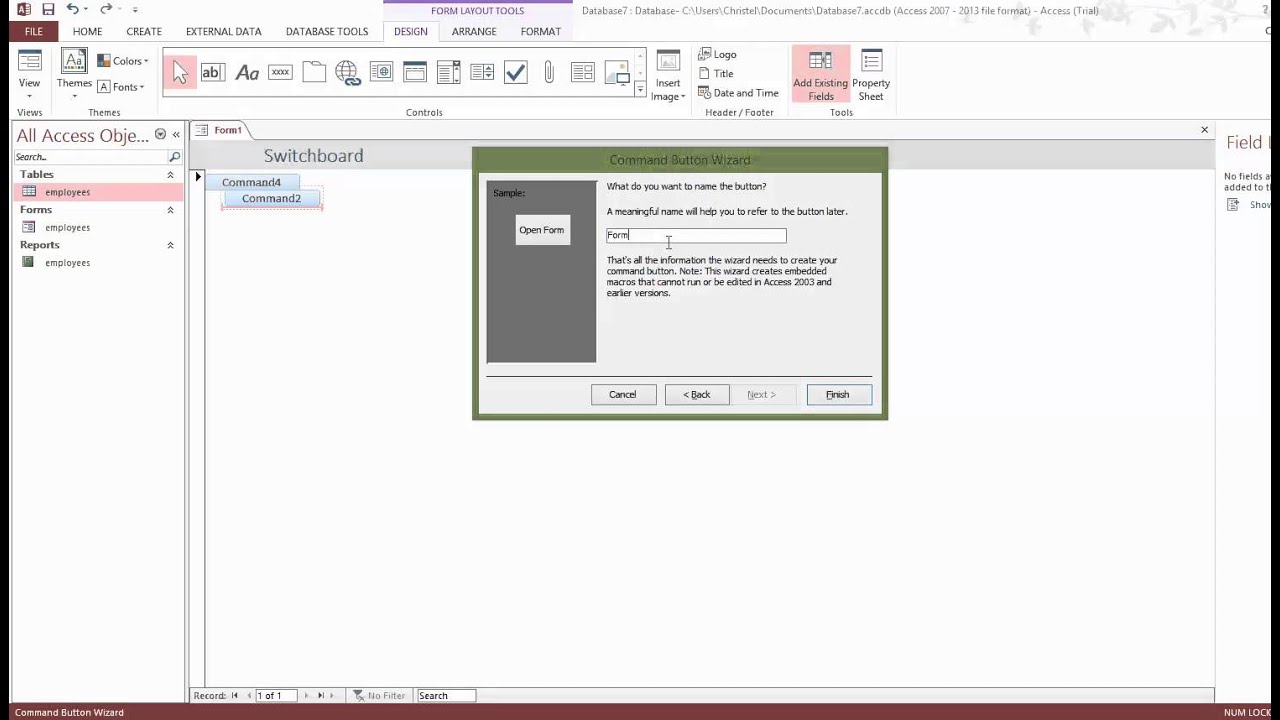 Simple Way How to create a Microsoft Access 2013 Switchboard