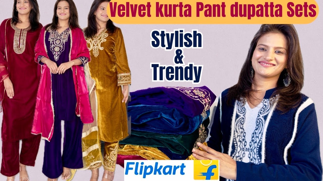 Velvet kurta pant dupatta l Party wear suits haul l latest Flipkart Haul #velvet #partywear 