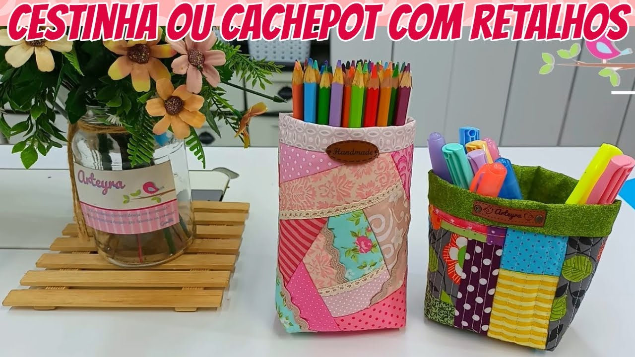 Como Fazer Cestinhas e Cachepôs com Retalhos de Tecido - Costura Iniciantes - Cachepot Fácil