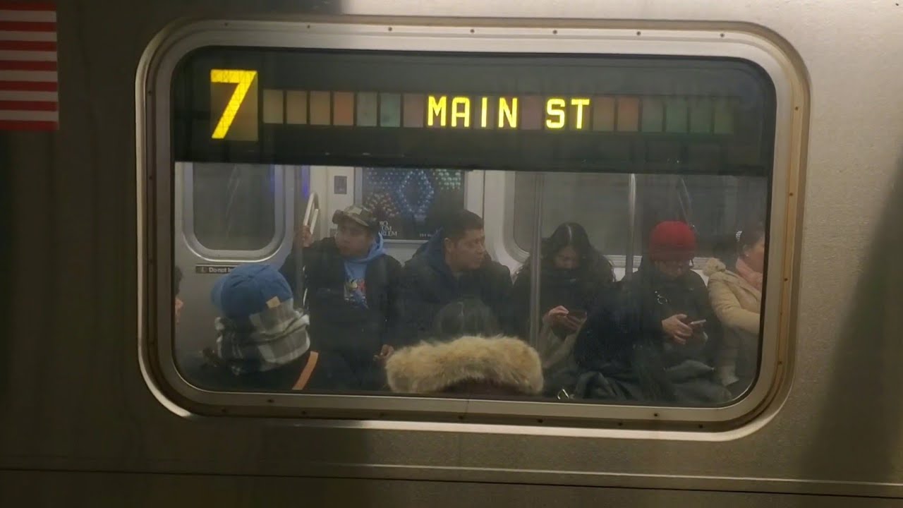 IRT: R188 (7) Train Ride In The Snow From Court Square To 40th Street /w Annie Bergen Announcements