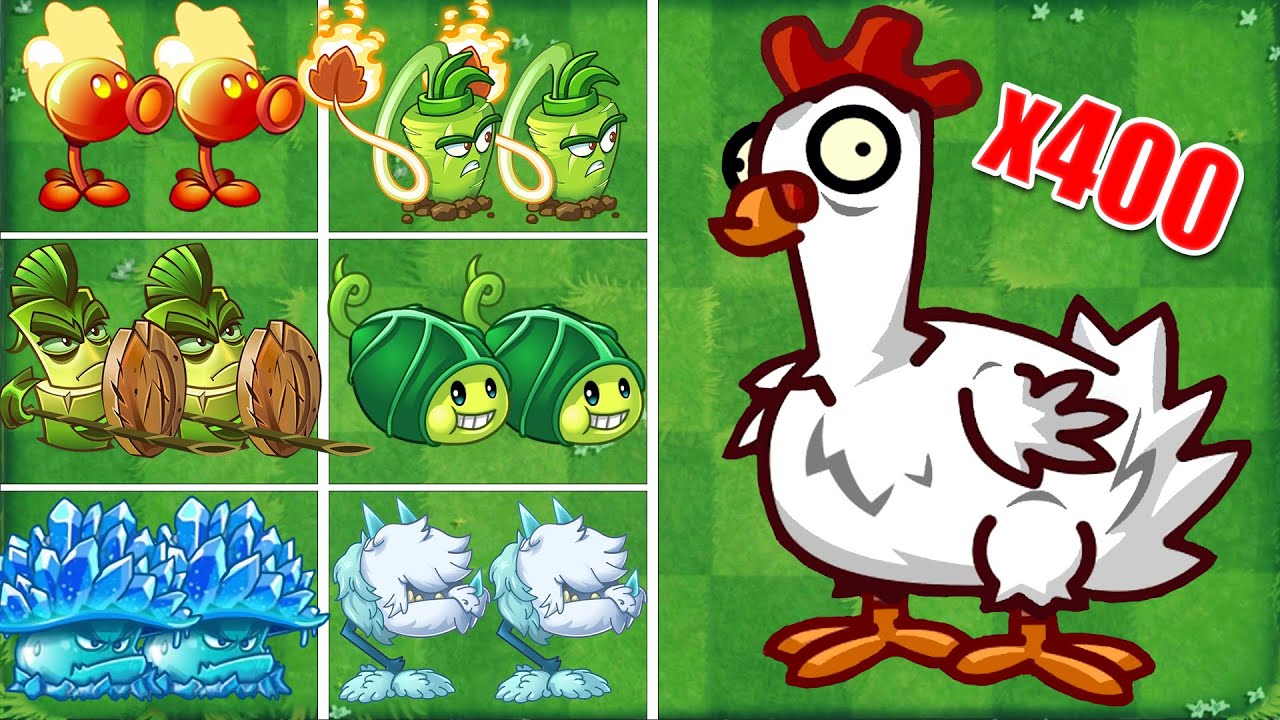 PVZ 2 Challenge - 10 Plants Max Vs 400 Zombies Chickens - How Many Plants Will Win?