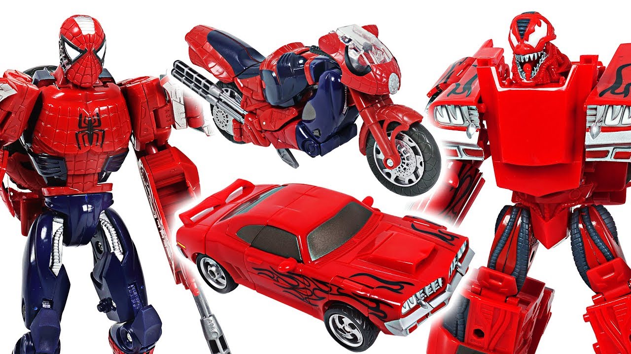 Avengers Transformers Spider Man, Iron Man VS Carnage, Venom! Fight!! - DuDuPopTOY