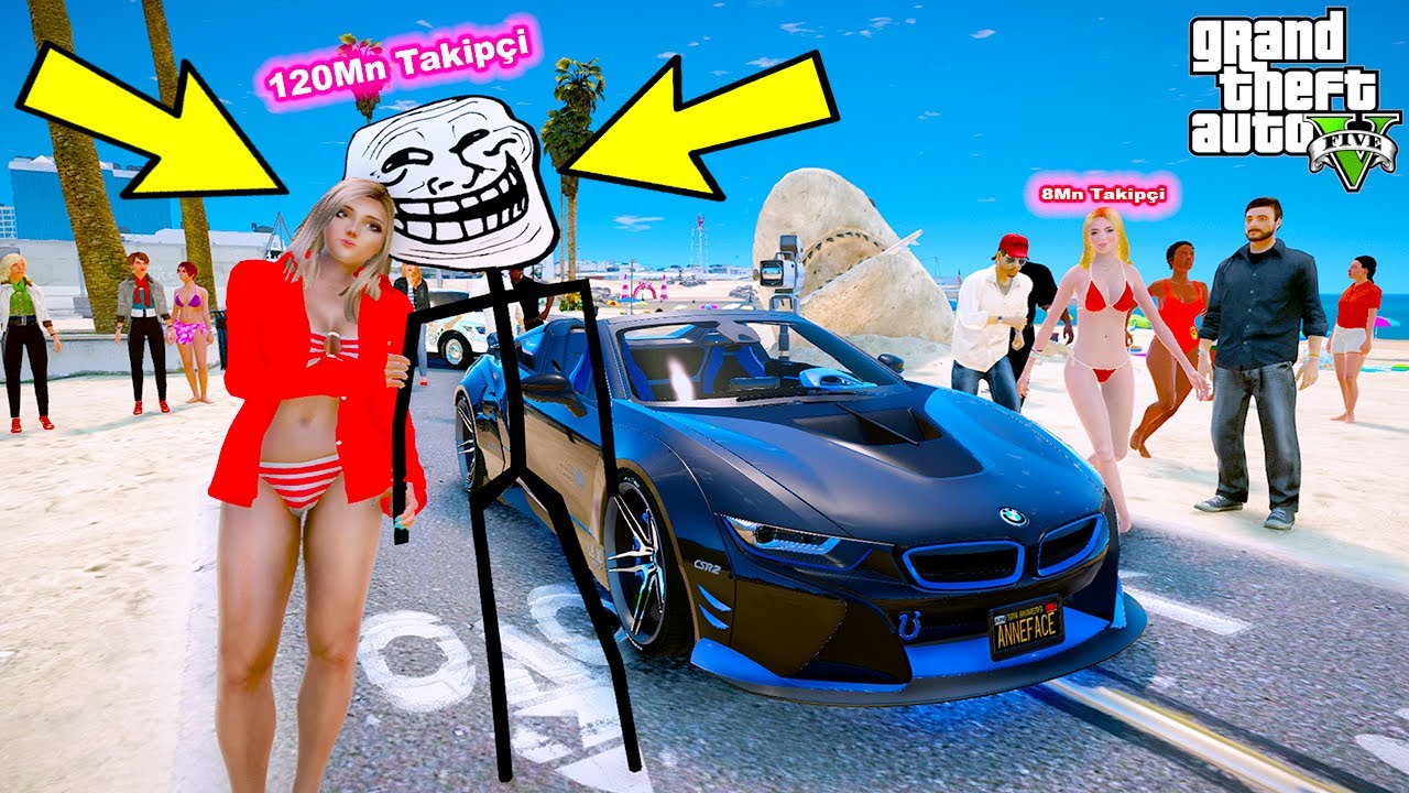 TROLLFACE 13 TAKİPÇİLİ TİKTOKER KIZI BMW İ8 İLE  ÜNLÜ YAPIYOR! - GTA 5