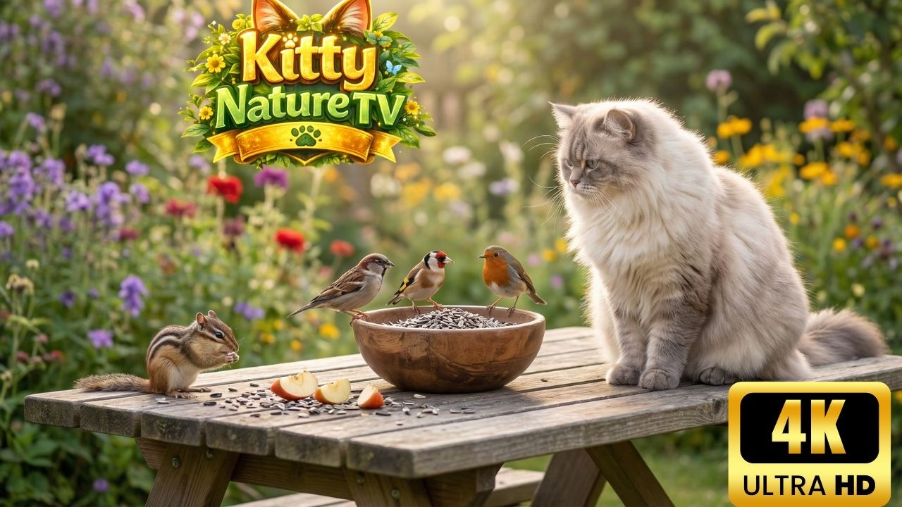 Relaxing Cat TV 😺 Птицы и белки на садовой стене 🕊️ Видео птиц для кошек 4K