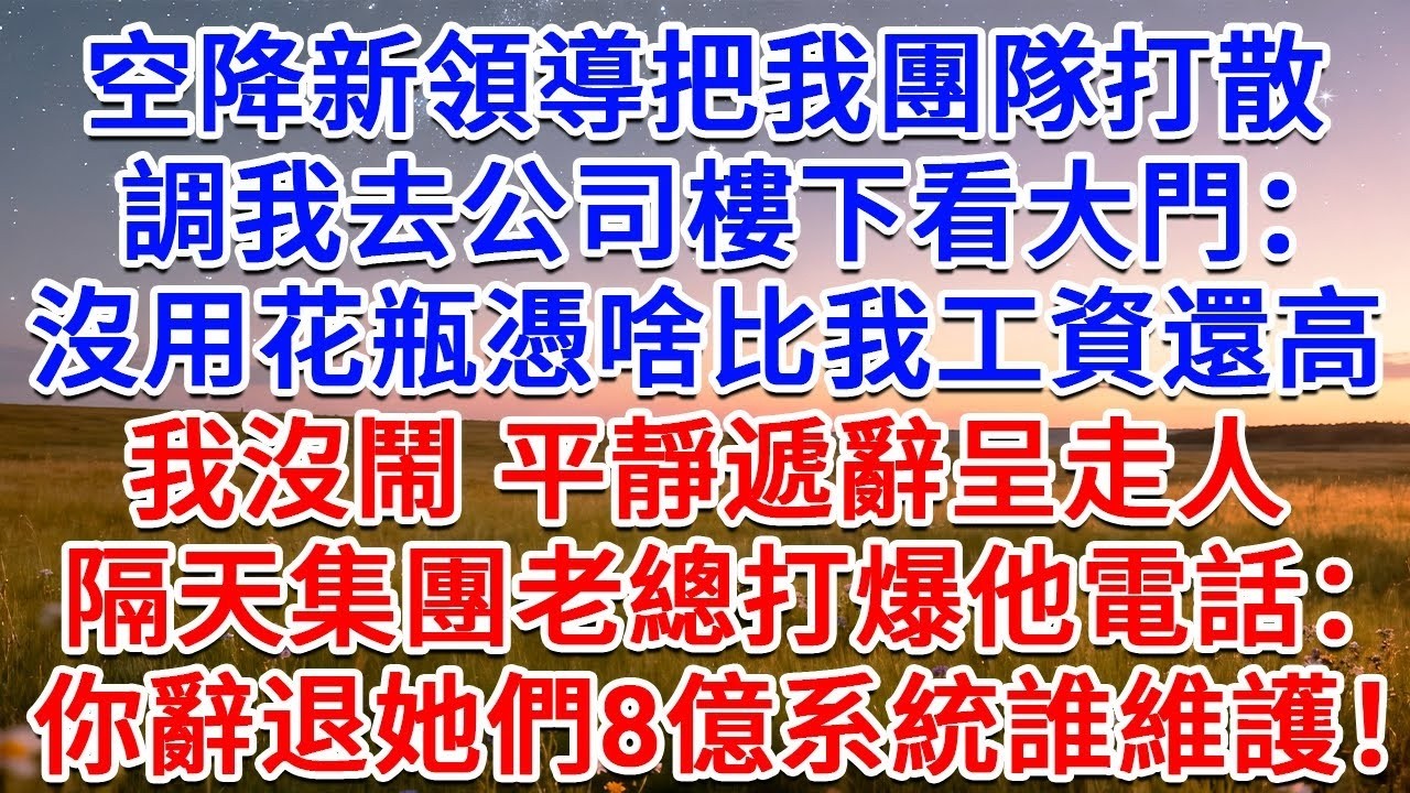 空降新領導把我團隊打散，調我去公司樓下看大門：沒用花瓶憑啥比我工資還高？我沒鬧 平靜遞辭呈走人，隔天集團老總打爆他電話：你辭退她們8億系統誰維護！#為人處世 #生活經驗 #情感故事 #故事 #小