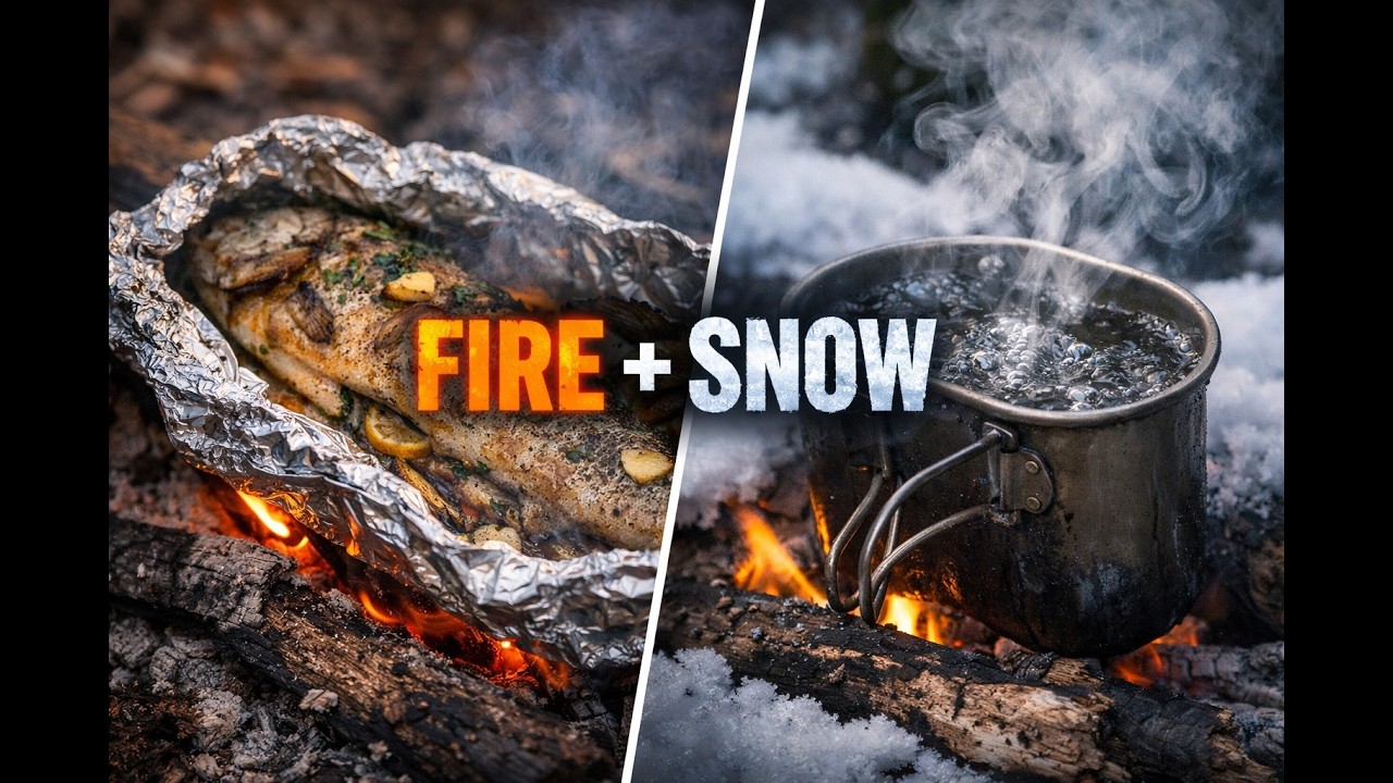 Trout in Foil Over Fire | Tea Made From Snow | Forest ASMR