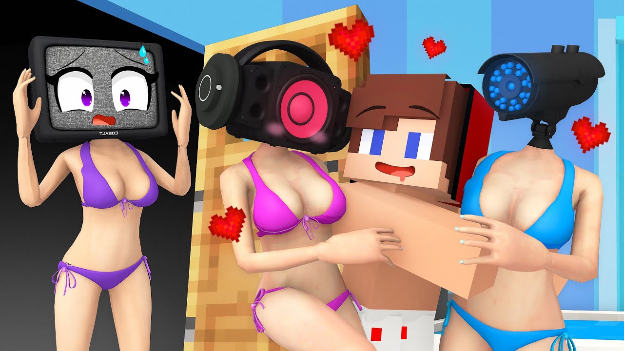 JJ CHEATED on TV WOMAN with CAMERA WOMAN and SPEAKER WOMAN but TV GIRL FIND THEM in Minecraft Maizen
